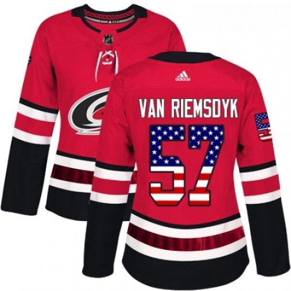 Womens Adidas Carolina Hurricanes 57 Trevor Van Riemsdyk Authentic Red USA Flag Fashion NHL Jersey