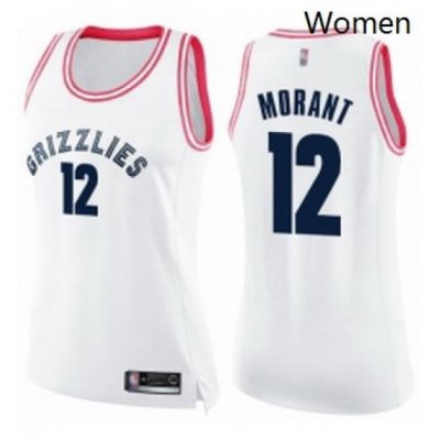 Womens Nike Memphis Grizzlies 12 Ja Morant White Pink NBA Swingman Fashion Jersey