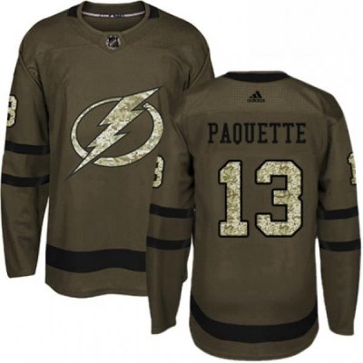 Mens Adidas Tampa Bay Lightning 13 Cedric Paquette Authentic Green Salute to Service NHL Jersey