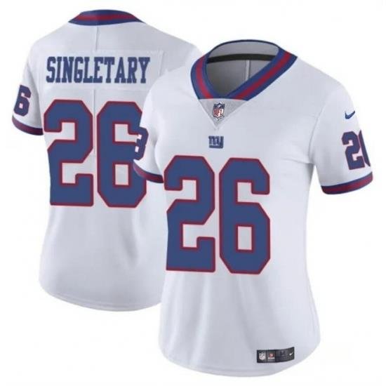 Women New York Giants 26 Devin Singletary White Color Rush Stitched Jersey