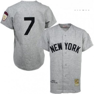 Mens Mitchell and Ness 1951 New York Yankees 7 Mickey Mantle Authentic Grey Throwback MLB Jersey