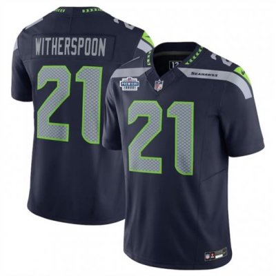 Men Seattle Seahawks 21 Devon Witherspoon Navy 2023 F U S E  With Prem1ere Patch 90th Anniversary Vapor Untouchable Limited Stitched Football Jersey