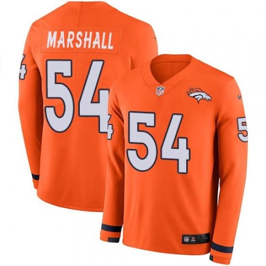 Nike Broncos #54 Brandon Marshall Orange Team Color Men Stitched NFL Limited Therma Long Sleeve Jersey