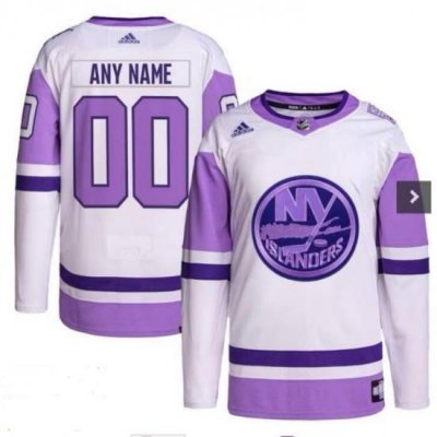 Men Women Youth New York Islanders Custom White Purple Stitched Jersey