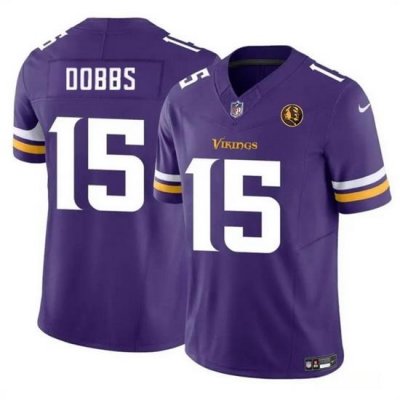 Men Minnesota Vikings 15 Josh Dobbs Purple 2023 F U S E  With John Madden Patch Vapor Limited Stitched Football Jersey