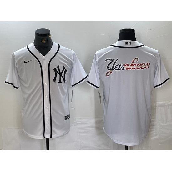 Men NeW York Yankees White Team Big Logo Cool Base Stitched Baseball Jersey 2