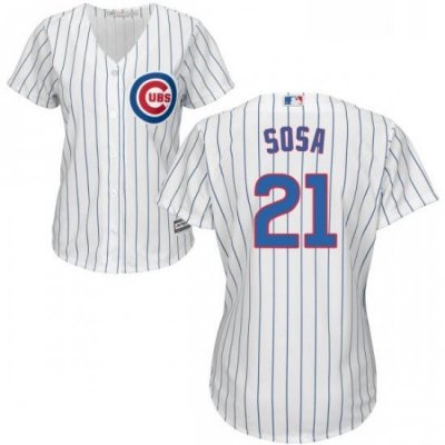 Womens Majestic Chicago Cubs 21 Sammy Sosa Authentic White Home Cool Base MLB Jersey