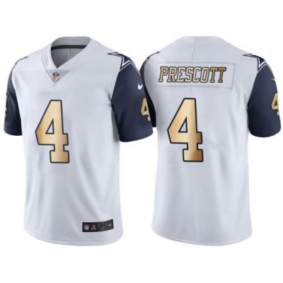 Men Nike Cowboys #4 Dak Prescott White Stitched NFL Limited Gold Rush Jersey