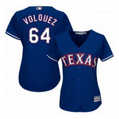 Womens Majestic Texas Rangers 64 Edinson Volquez Authentic Royal Blue Alternate 2 Cool Base MLB Jersey