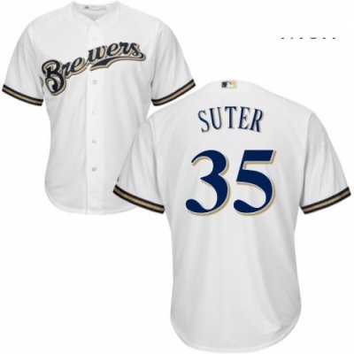 Mens Majestic Milwaukee Brewers 35 Brent Suter Replica Navy Blue Alternate Cool Base MLB Jersey