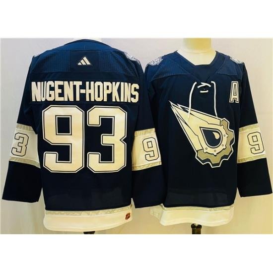 Men Edmonton Oilers 93 Ryan Nugent Hopkins Navy White Stitched Jersey