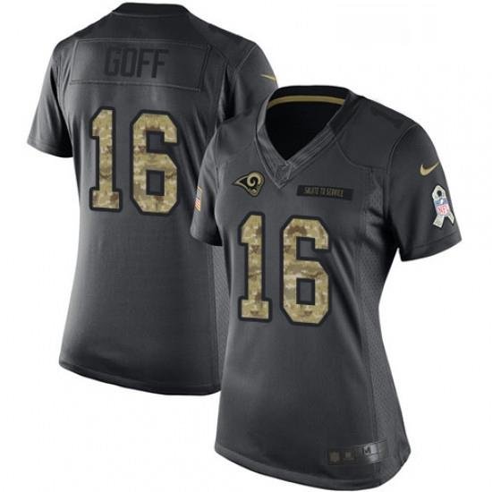 Womens Nike Los Angeles Rams 16 Jared Goff Limited Black 2016 Salute to Service NFL Jersey