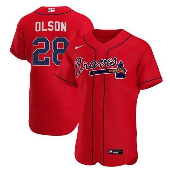 Men Atlanta Braves 28 Matt Olson Red Flex Base Stitched Baseball jersey