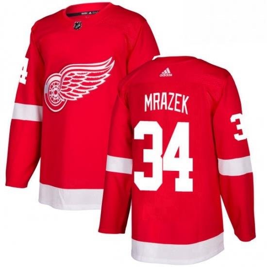 Mens Adidas Detroit Red Wings 34 Petr Mrazek Authentic Red Home NHL Jersey