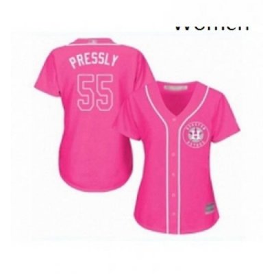 Womens Houston Astros 55 Ryan Pressly Authentic Pink Fashion Cool Base Baseball Jersey