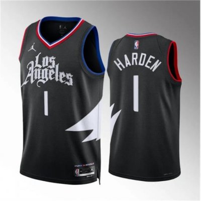 Men Los Angeles Clippers 1 James Harden Black Statement Edition Stitched Jersey