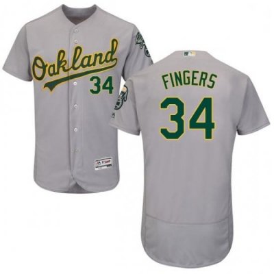 Mens Majestic Oakland Athletics 34 Rollie Fingers Grey Road Flex Base Authentic Collection MLB Jersey