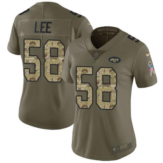 Nike Jets #58 Darron Lee Olive Camo Womens Stitched NFL Limited 2017 Salute to Service Jersey