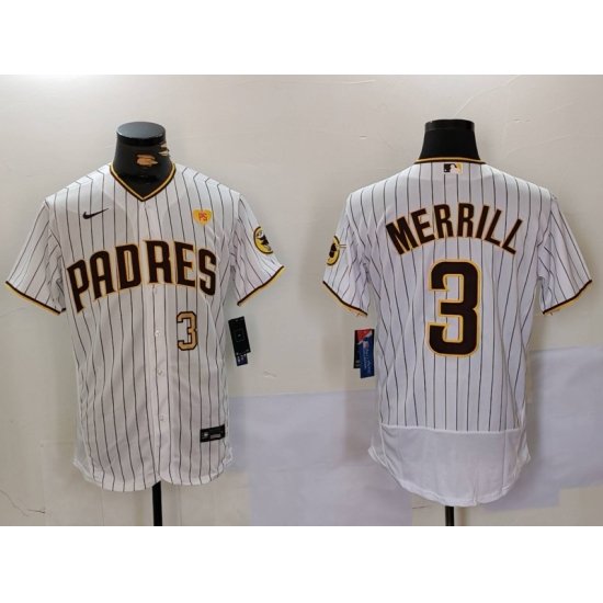 Men San Diego Padres 3 Jackson Merrill white Cool Base Stitched Baseball Jersey 011