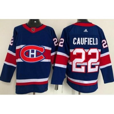 Men Montreal Canadiens 22 Cole Caufield Blue 2021 Reverse Retro Stitched NHL Jersey