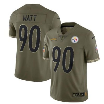 Men Pittsburgh Steelers 90 T  J  Watt Olive 2022 Salute To Service Limited Stitched Jersey