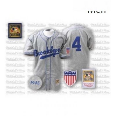 Mens Mitchell and Ness 1945 Los Angeles Dodgers 4 Babe Herman Replica Grey Throwback MLB Jersey