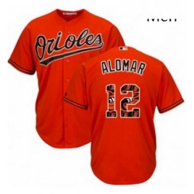 Mens Majestic Baltimore Orioles 12 Roberto Alomar Authentic Orange Team Logo Fashion Cool Base MLB Jersey