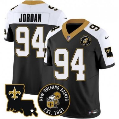 Men New Orleans Saints 94 Cameron Jordan Black F U S E  EST  1967 Patch Vapor Stitched Jersey