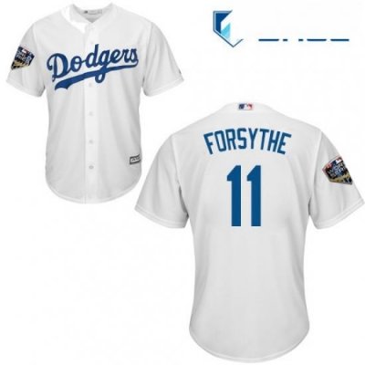 Youth Majestic Los Angeles Dodgers 11 Logan Forsythe Authentic White Home Cool Base 2018 World Series MLB Jersey