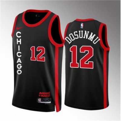 Men Chicago Bulls 12 Ayo Dosunmu Black 2023 24 City Edition Stitched Basketball Jersey