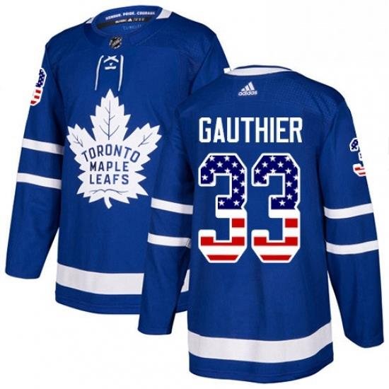 Mens Adidas Toronto Maple Leafs 33 Frederik Gauthier Authentic Royal Blue USA Flag Fashion NHL Jersey