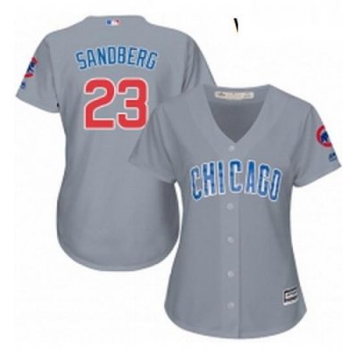 Womens Majestic Chicago Cubs 23 Ryne Sandberg Replica Grey Road MLB Jersey