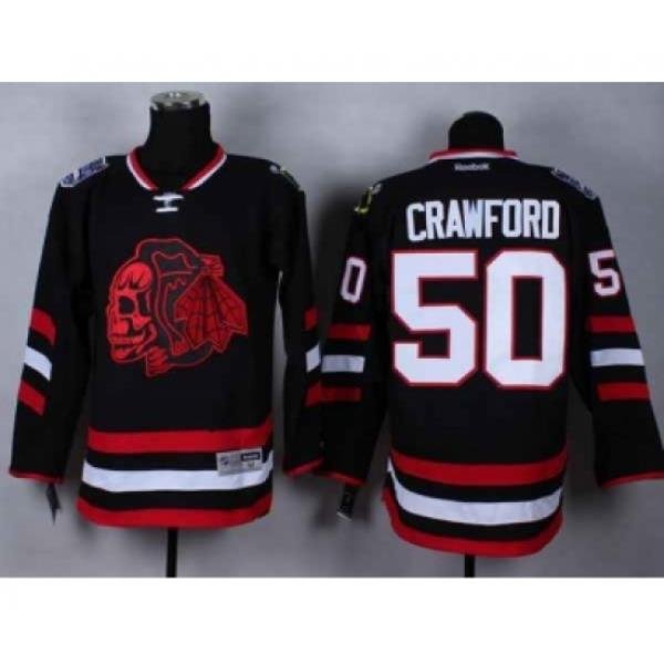 nhl jerseys chicago blackhawks #50 crawford black-1[2014 Stadium Series][the skeleton head]