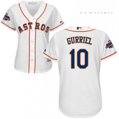 Womens Majestic Houston Astros 10 Yuli Gurriel Authentic White Home 2017 World Series Champions Cool Base MLB Jersey