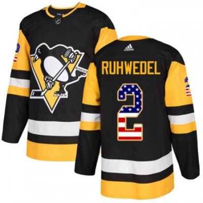 Youth Adidas Pittsburgh Penguins 2 Chad Ruhwedel Authentic Black USA Flag Fashion NHL Jersey