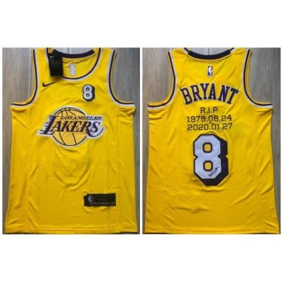 Lakers 8 Kobe Bryant Yellow R.I.P Signature Swingman Jersey