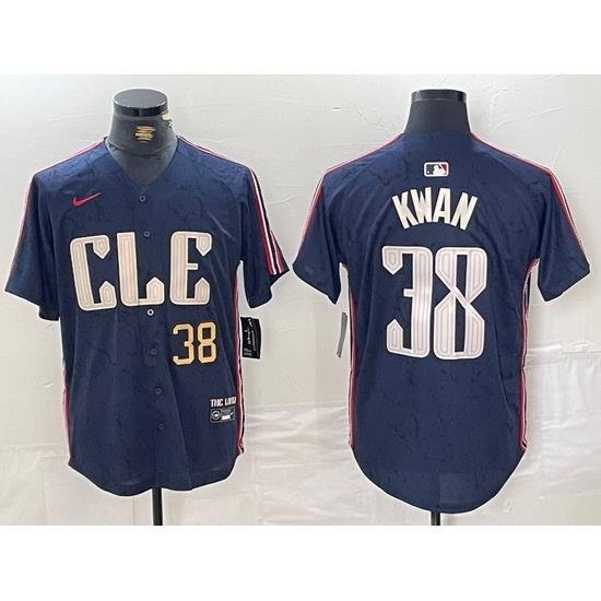 Men Cleveland Guardians 38 Steven KWan Navy 2024 City Connect Limited Stitched Baseball Jersey 4