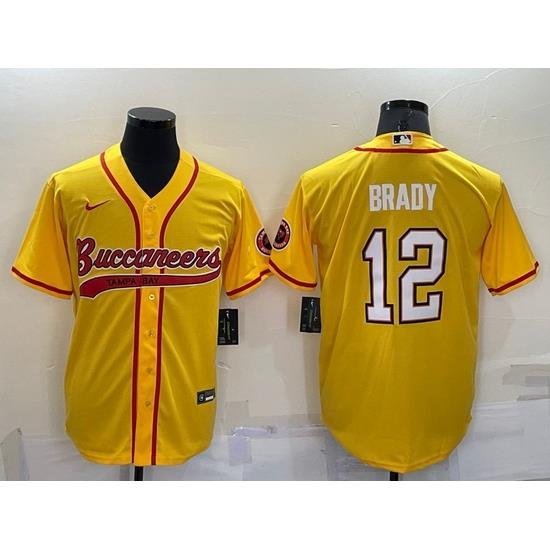 Men Tampa Bay Buccaneers 12 Tom Brady Yellow Cool Base Stitched Baseball Jersey