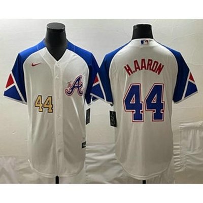 Men's Atlanta Braves #44 Hank Aaron Number White 2023 City Connect Cool Base Stitched Jerseys