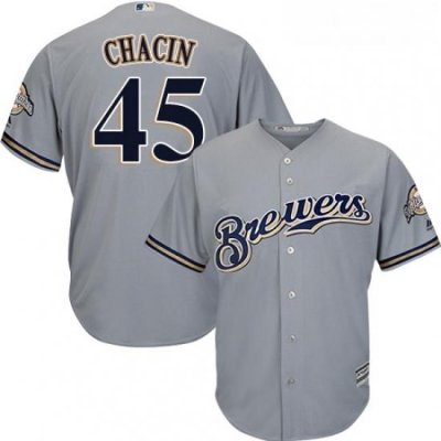 Youth Majestic Milwaukee Brewers 45 Jhoulys Chacin Authentic Grey Road Cool Base MLB Jersey