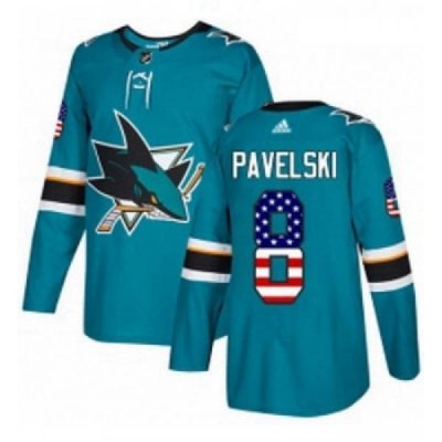 Youth Adidas San Jose Sharks 8 Joe Pavelski Authentic Teal Green USA Flag Fashion NHL Jersey