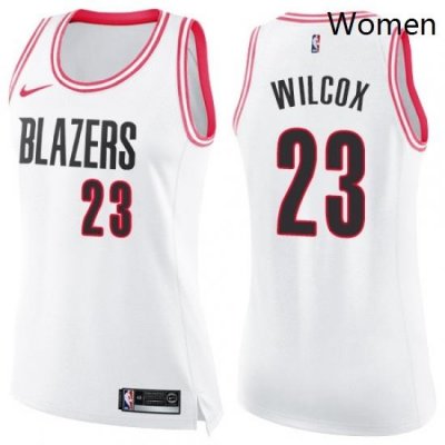 Womens Nike Portland Trail Blazers 23 CJ Wilcox Swingman WhitePink Fashion NBA Jersey