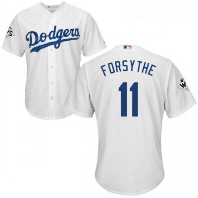 Youth Majestic Los Angeles Dodgers 11 Logan Forsythe Replica White Home 2017 World Series Bound Cool Base MLB Jersey