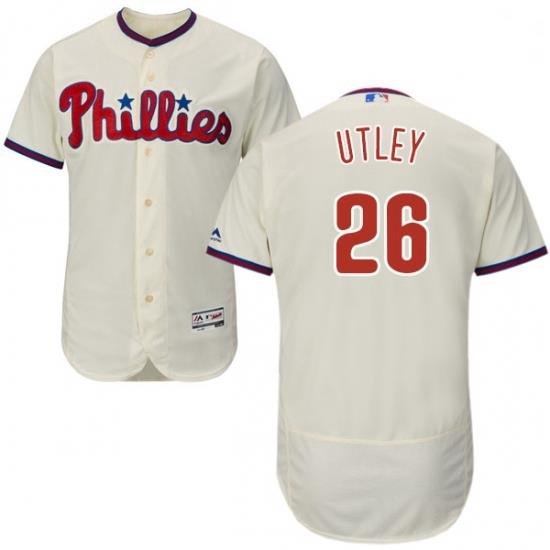 Mens Majestic Philadelphia Phillies 26 Chase Utley Cream Alternate Flex Base Authentic Collection MLB Jersey