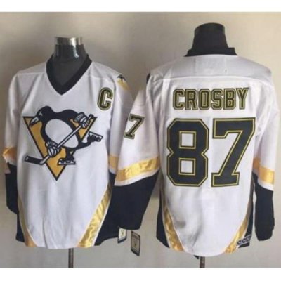 Penguins  #87 Sidney Crosby White CCM Throwback Stitched NHL Jersey