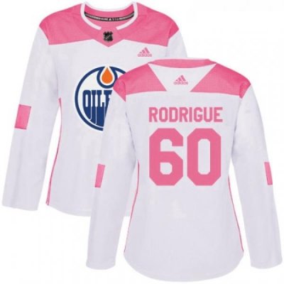 Womens Adidas Edmonton Oilers 60 Olivier Rodrigue Authentic White Pink Fashion NHL Jersey