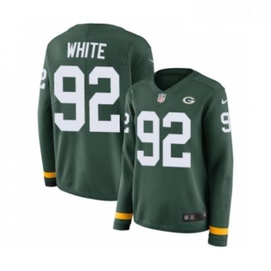 Womens Nike Green Bay Packers 92 Reggie White Limited Green Therma Long Sleeve NFL Jersey