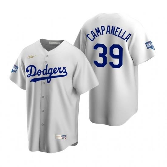 Men Brooklyn Los Angeles Dodgers 39 Roy Campanella White 2020 World Series Champions CooperstoWn Collection Jersey