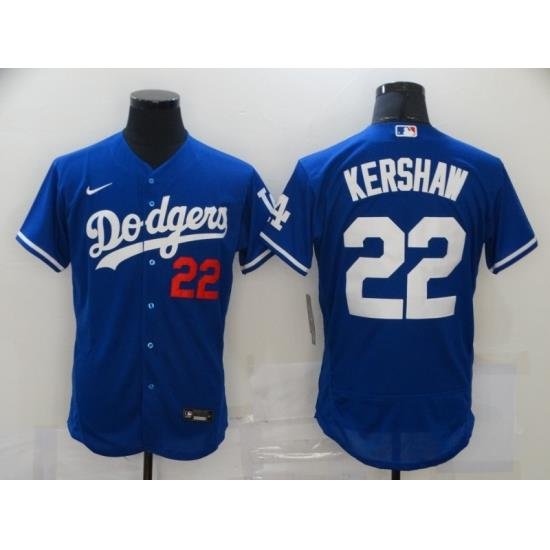 Men Los Angeles Dodgers 22 Clayton KershaW Royal 2020 Nike Flexbase Jersey