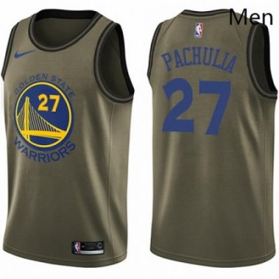 Mens Nike Golden State Warriors 27 Zaza Pachulia Swingman Green Salute to Service NBA Jersey